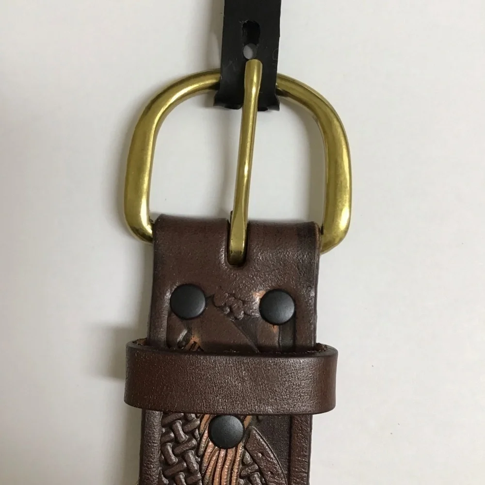 Wrangler EAGLE Leather Belt SZ 46 Western Men Embossed 100% Brown Tan Rodeo NEW